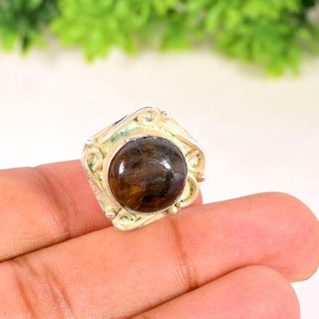 Handmade Silver Plated Ring with Labradorite Gemstone for Women